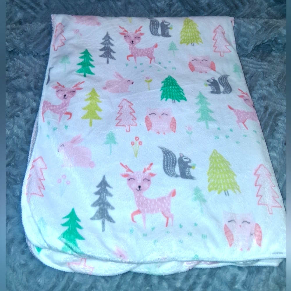 Cloud Island Baby Blanket Wildlife Owl Deer Squirrel Owl Tree